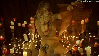 Amateur performs bold ritual with candles, masturbating pussy outdoors in costume