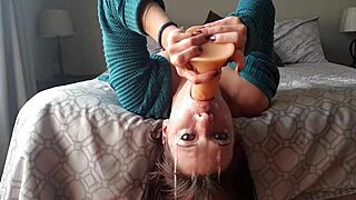 upside down dildo gag leads to deepthroat