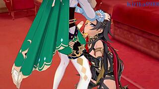 3D porn featuring La Signora, Dehya, and Venti in intense scenes