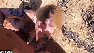German Blonde Sucks Cock Outdoor At Beach Cum In Mouth