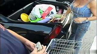 big boobed mature woman sucking deeply on a cock