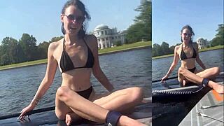 Skinny beauty gets pounded in public on paddleboards