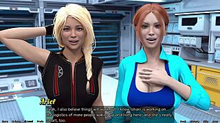 3D animated porn video with step sisters in space