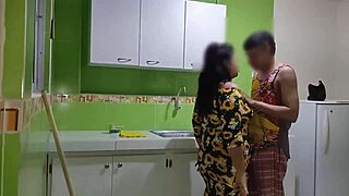 Latina stepmom rides me in kitchen to get over husband's cheating