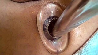 close up view of anal tunnel with vibrator