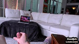 Busty babe strips, teases pierced tits for boyfriend.