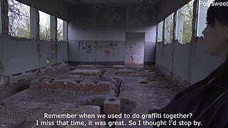 Russian MILF gives a facial at a construction site