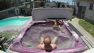 Dayanara skinny girl relaxes in pool jacuzzi bath for pov video part 3