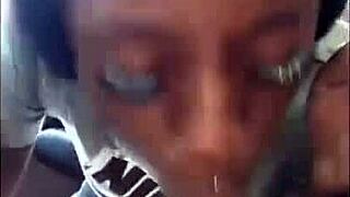 Ebony Chick Gives Sloppy Blowjob To White Cock