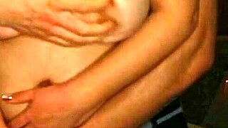 Intensely seducing teen girlfriend with big natural tits through caressing and fingering in front of camera