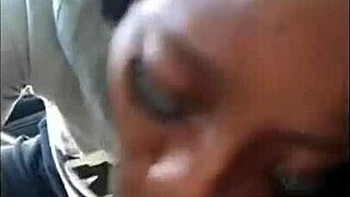 Ebony Chick Gives Sloppy Blowjob To White Cock