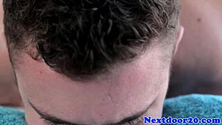 athletic bodybuilder hunk gets ass fucked by masseur in intense session.