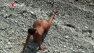 Hot Babe Naked With Buttplug on Beach