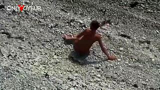 Hot Babe Naked With Buttplug on Beach