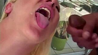 Why is this naughty babe loving her interracial threesome so much?