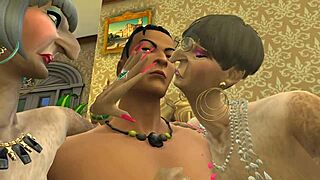 Beautiful women of experience enjoy young men in a luxurious orgy in The Sims 4