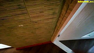 Wife in stockings achieves shaved pussy orgasms while husband watches