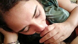 Latina gives exquisite blowjob for cum in mouth