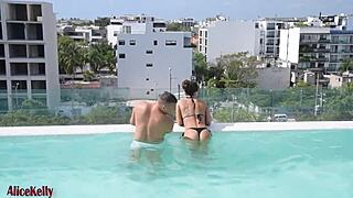 Tanned babe takes a hot creampie from stranger.