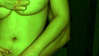 Intensely seducing teen girlfriend with big natural tits through caressing and fingering in front of camera