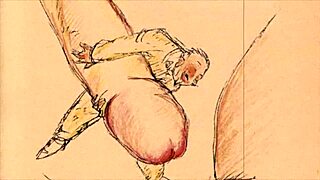 Vintage antique drawings of anime characters in retro style