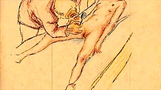 Vintage antique drawings of anime characters in retro style