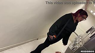 Hot girl with big ass fucked by 2 bbc in a laundry room