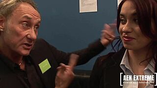 Teen secretary Olga Cabeava broken in by three cocks