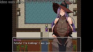 mirenas manor hentai game pornplay ep 1 bath titjob with gigantic witch boobs, sucking cum on tits