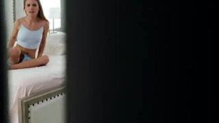 Tiny blonde roommate’s hot property in dorm is too tempting to resist