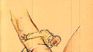 Vintage antique drawings of anime characters in retro style