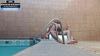 Boldly sucking cousin in hotel pool with sexy latina amateurs.