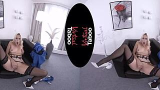 Virtual taboo office, blonde masturbates shaved pussy at work!