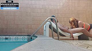 Boldly sucking cousin in hotel pool with sexy latina amateurs.