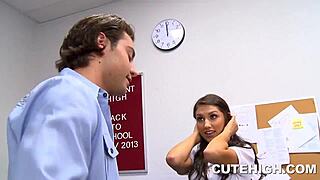 Naughty scarlet banks giving head and fucking in uniform