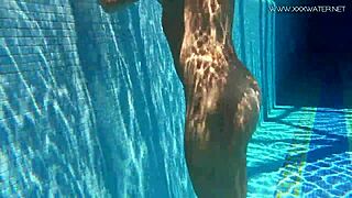 jessica lincoln, small tatted russian teen 18+, swims nude in pool