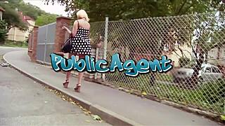 Public agent finds brunette with perfect natural tits