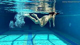 jessica lincoln, small tatted russian teen 18+, swims nude in pool