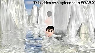 Leo Anime girl enjoys a secret mixed bath with no towel