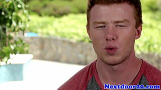 Muscular redhead gay hunk jerking off solo