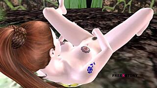 a cute teen girl lays on floor fingering pussy in 3d cartoon