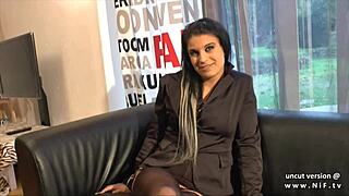 pretty french slut gets jizzed on casting couch