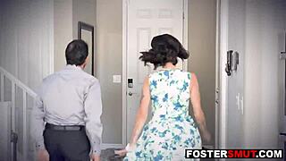 Old and young stepmom forces stepdaughter to suck her toy
