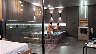 wild sex in bathtub, brunette can't handle it!