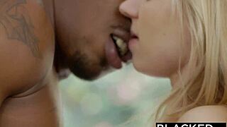 Blacked preppy girl gags on big cock during threesome riding and creampie