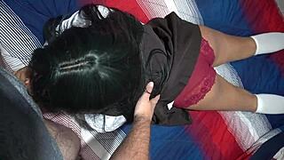 Horny teacher seduces sexy schoolgirl for creampie sex in exchange for grades