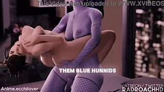 Widowmaker shows her big ass and cock in black hentai pmv