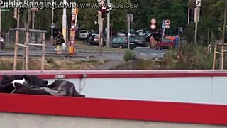 Daring teen 18+ gangbang on public street