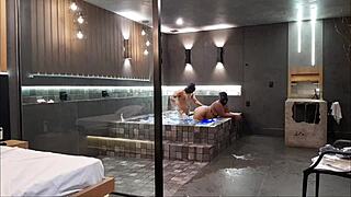 wild sex in bathtub, brunette can't handle it!