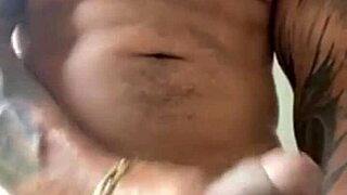 Muscle BBC gay solo masturbates outdoor with big cock